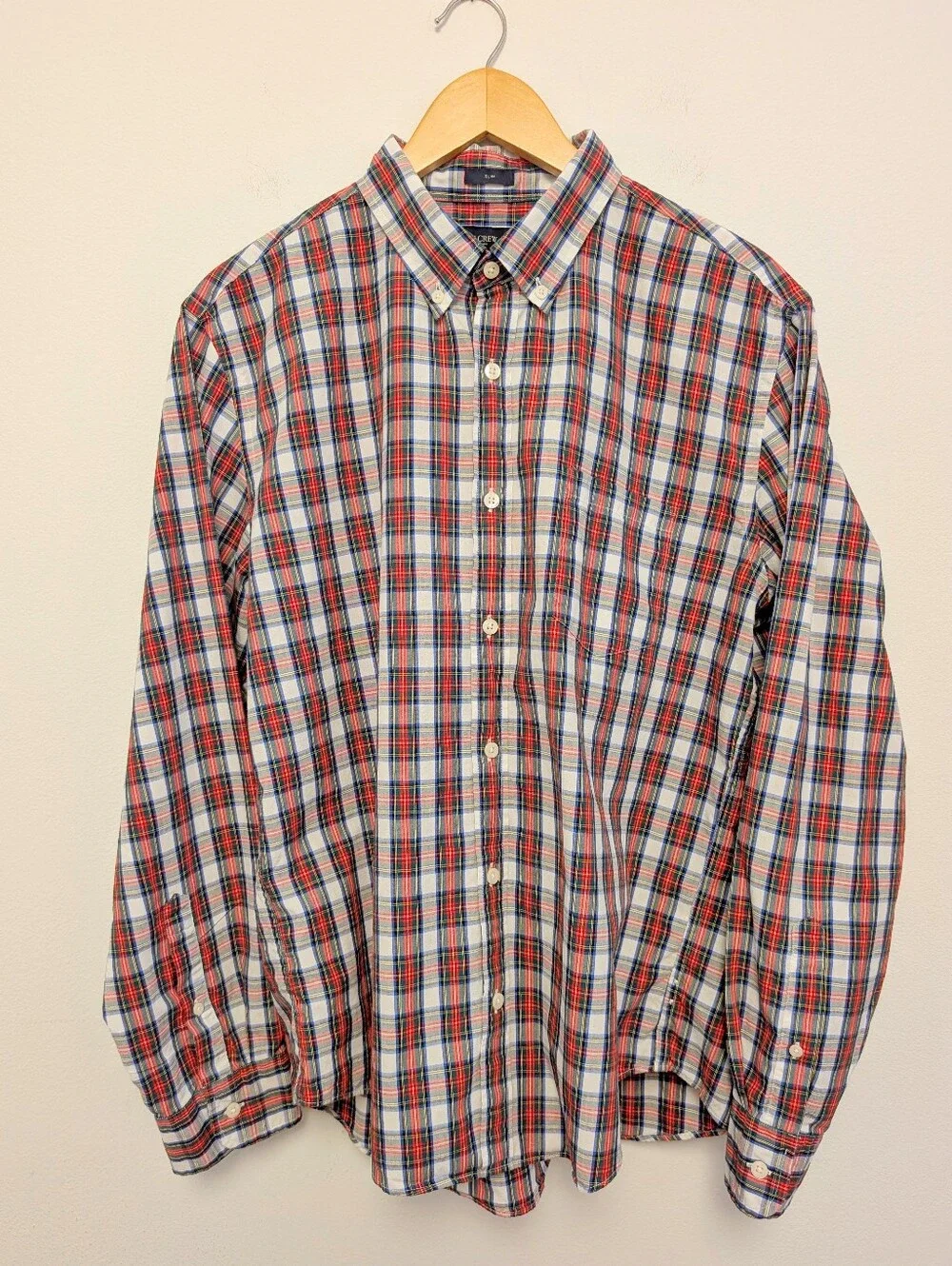 J.CREW Slim Tartan Plaid Shirt Button Down Unisex Poplin Blue Red White Green